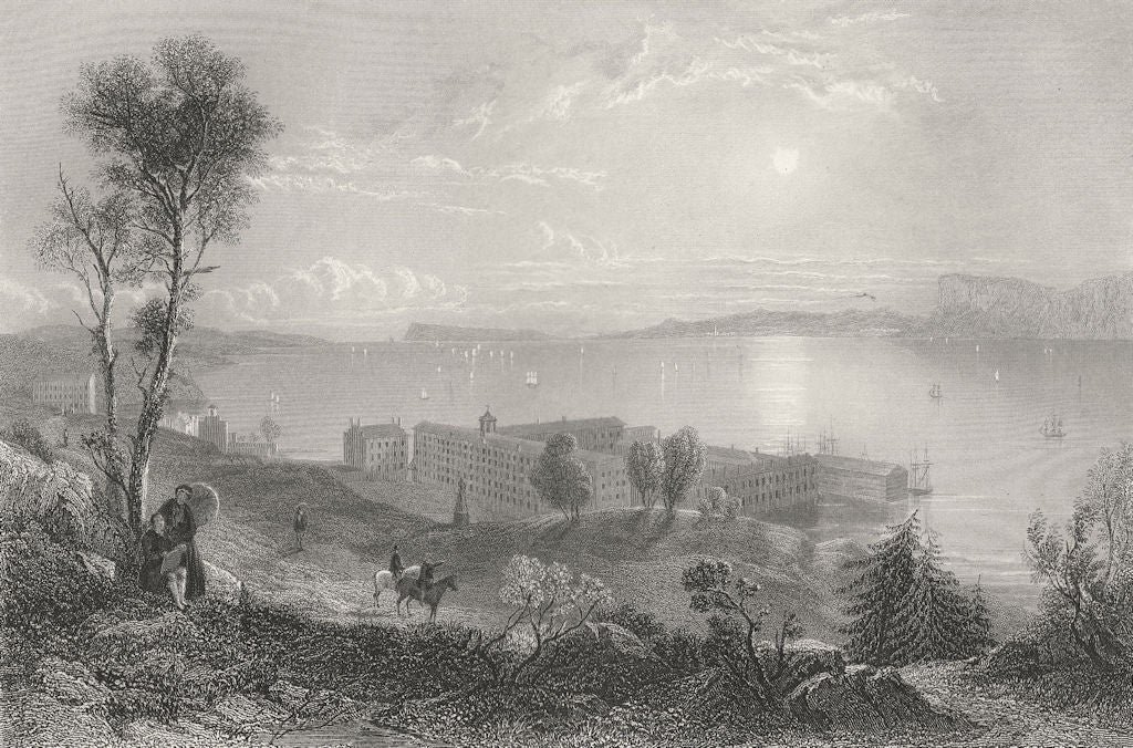 Sing-Sing Prison and Tappan Sea, New York. WH BARTLETT 1840 old antique print